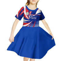 Paraguay Flag Day Kid Short Sleeve Dress Patriotic Sunburst Traditional Ñandutí Lace