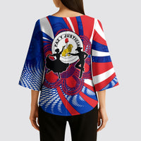 Paraguay Flag Day Kimono Sleeve Blouse Patriotic Sunburst Traditional Ñandutí Lace