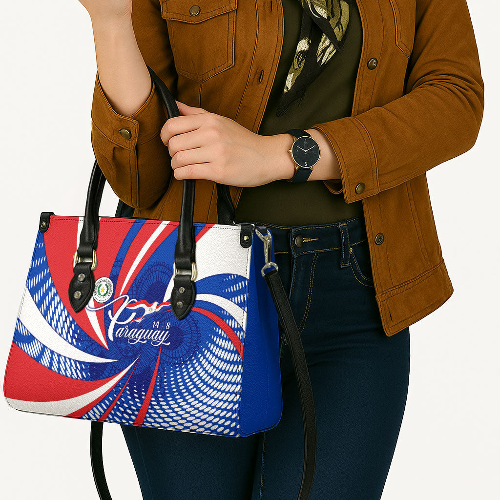Paraguay Flag Day Leather Bag Patriotic Sunburst Traditional Ñandutí Lace