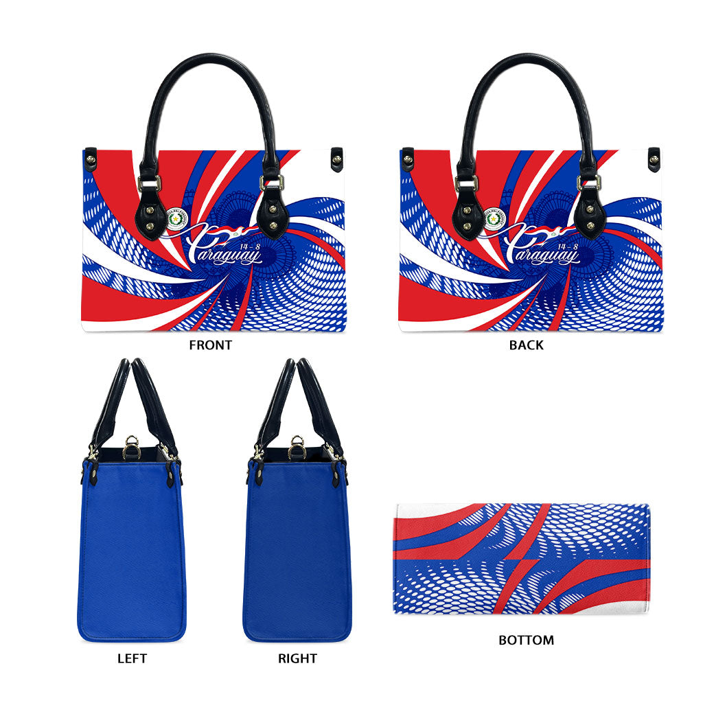 Paraguay Flag Day Leather Bag Patriotic Sunburst Traditional Ñandutí Lace