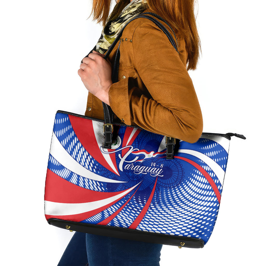 Paraguay Flag Day Leather Tote Bag Patriotic Sunburst Traditional Ñandutí Lace