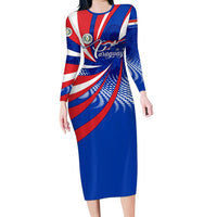Paraguay Flag Day Long Sleeve Bodycon Dress Patriotic Sunburst Traditional Ñandutí Lace