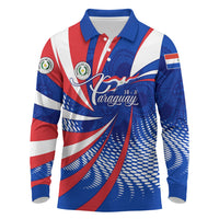 Paraguay Flag Day Long Sleeve Polo Shirt Patriotic Sunburst Traditional Ñandutí Lace