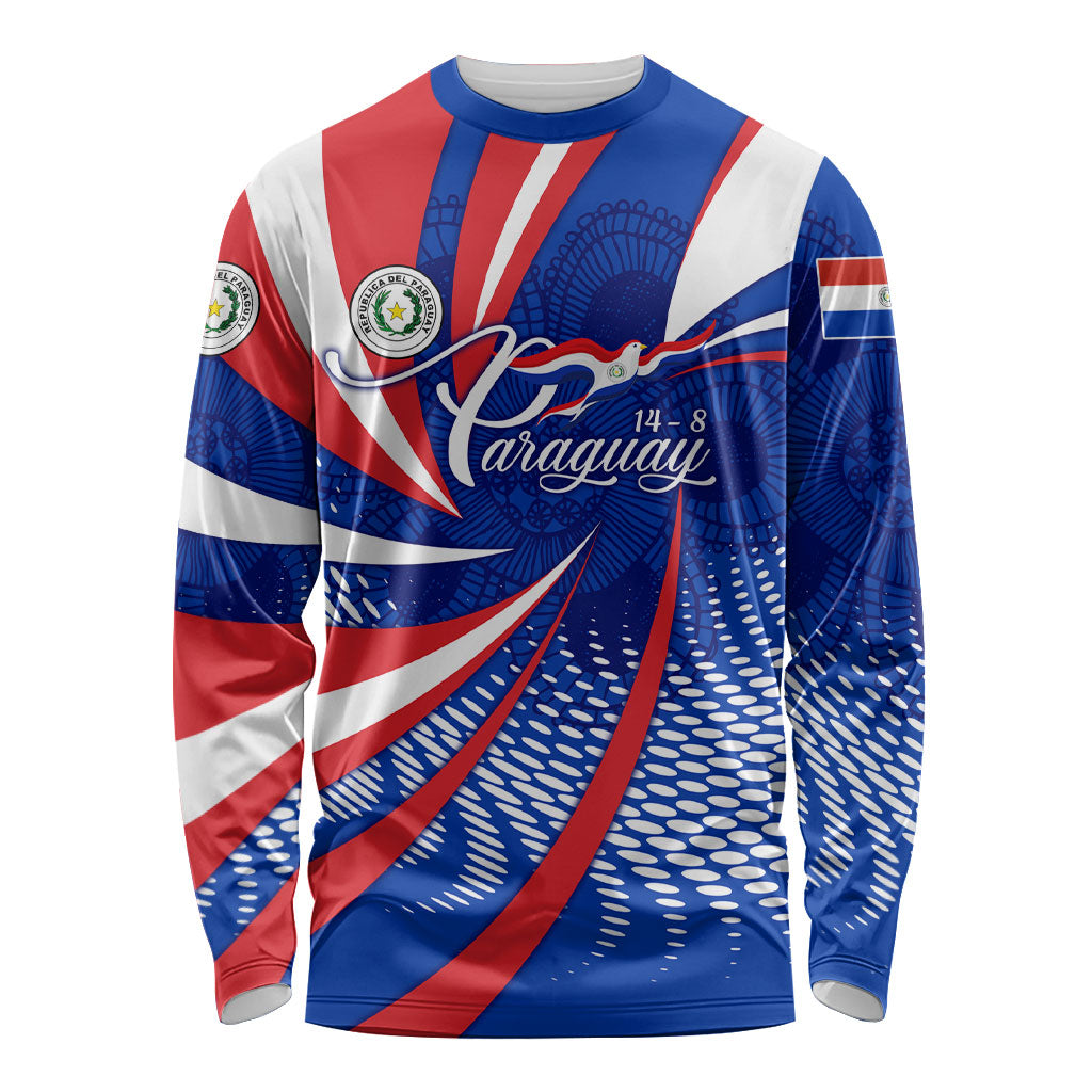 Paraguay Flag Day Long Sleeve Shirt Patriotic Sunburst Traditional Ñandutí Lace