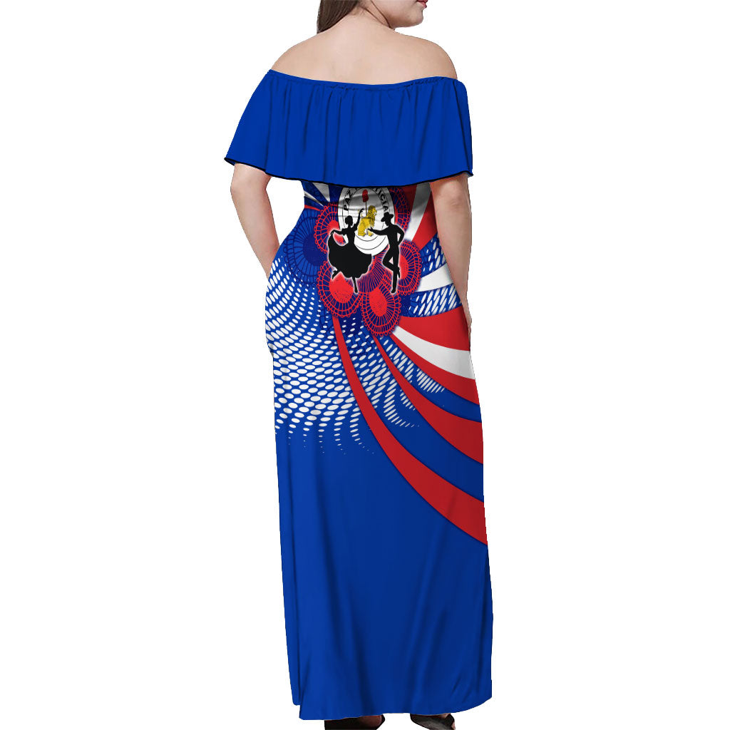 Paraguay Flag Day Off Shoulder Maxi Dress Patriotic Sunburst Traditional Ñandutí Lace