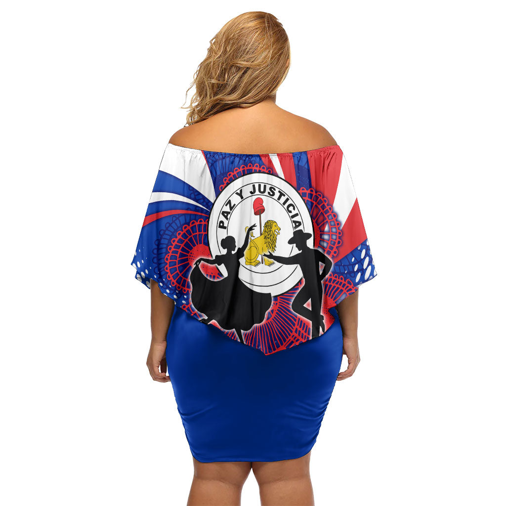Paraguay Flag Day Off Shoulder Short Dress Patriotic Sunburst Traditional Ñandutí Lace