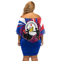 Paraguay Flag Day Off Shoulder Short Dress Patriotic Sunburst Traditional Ñandutí Lace