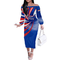 Paraguay Flag Day Off The Shoulder Long Sleeve Dress Patriotic Sunburst Traditional Ñandutí Lace