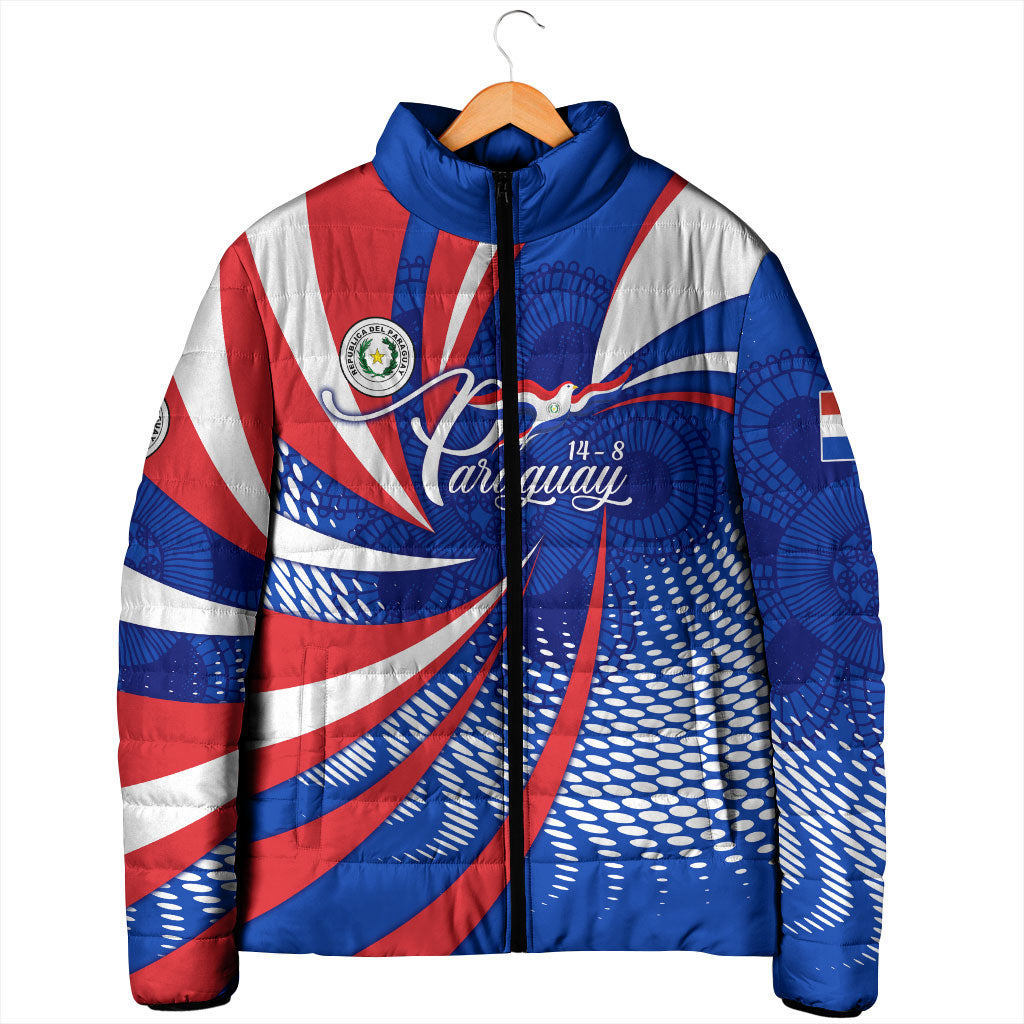 Paraguay Flag Day Padded Jacket Patriotic Sunburst Traditional Ñandutí Lace