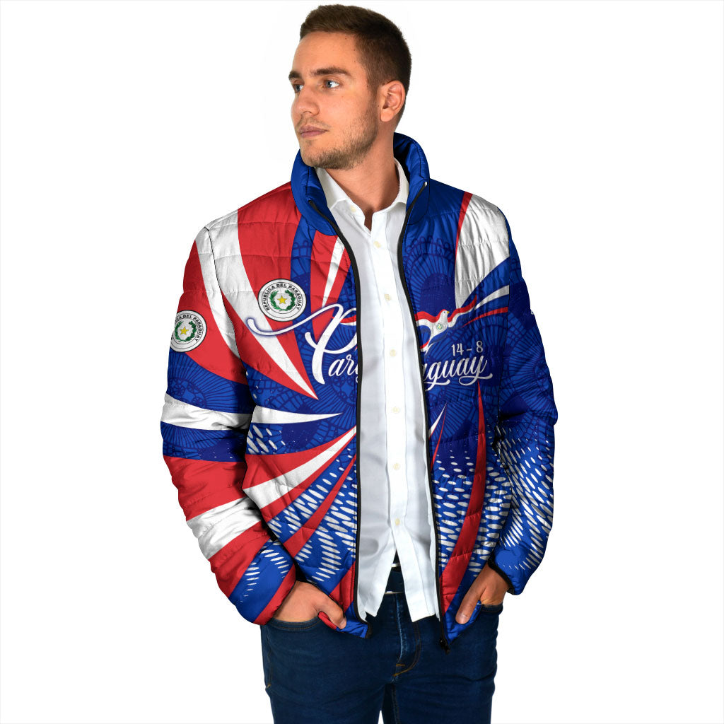 Paraguay Flag Day Padded Jacket Patriotic Sunburst Traditional Ñandutí Lace