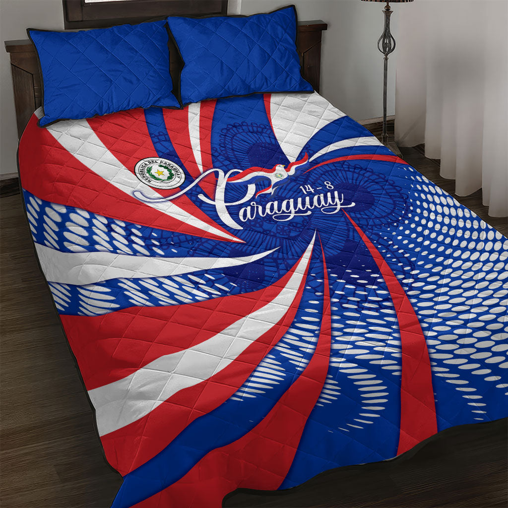 Paraguay Flag Day Quilt Bed Set Patriotic Sunburst Traditional Ñandutí Lace
