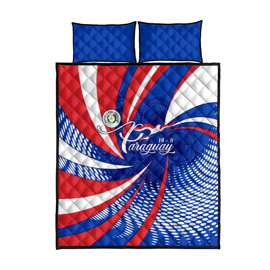 Paraguay Flag Day Quilt Bed Set Patriotic Sunburst Traditional Ñandutí Lace
