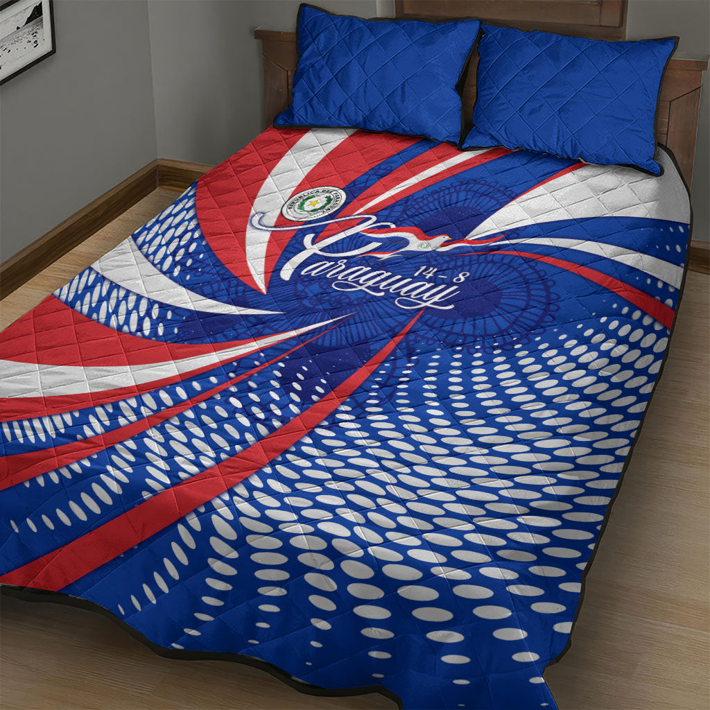 Paraguay Flag Day Quilt Bed Set Patriotic Sunburst Traditional Ñandutí Lace