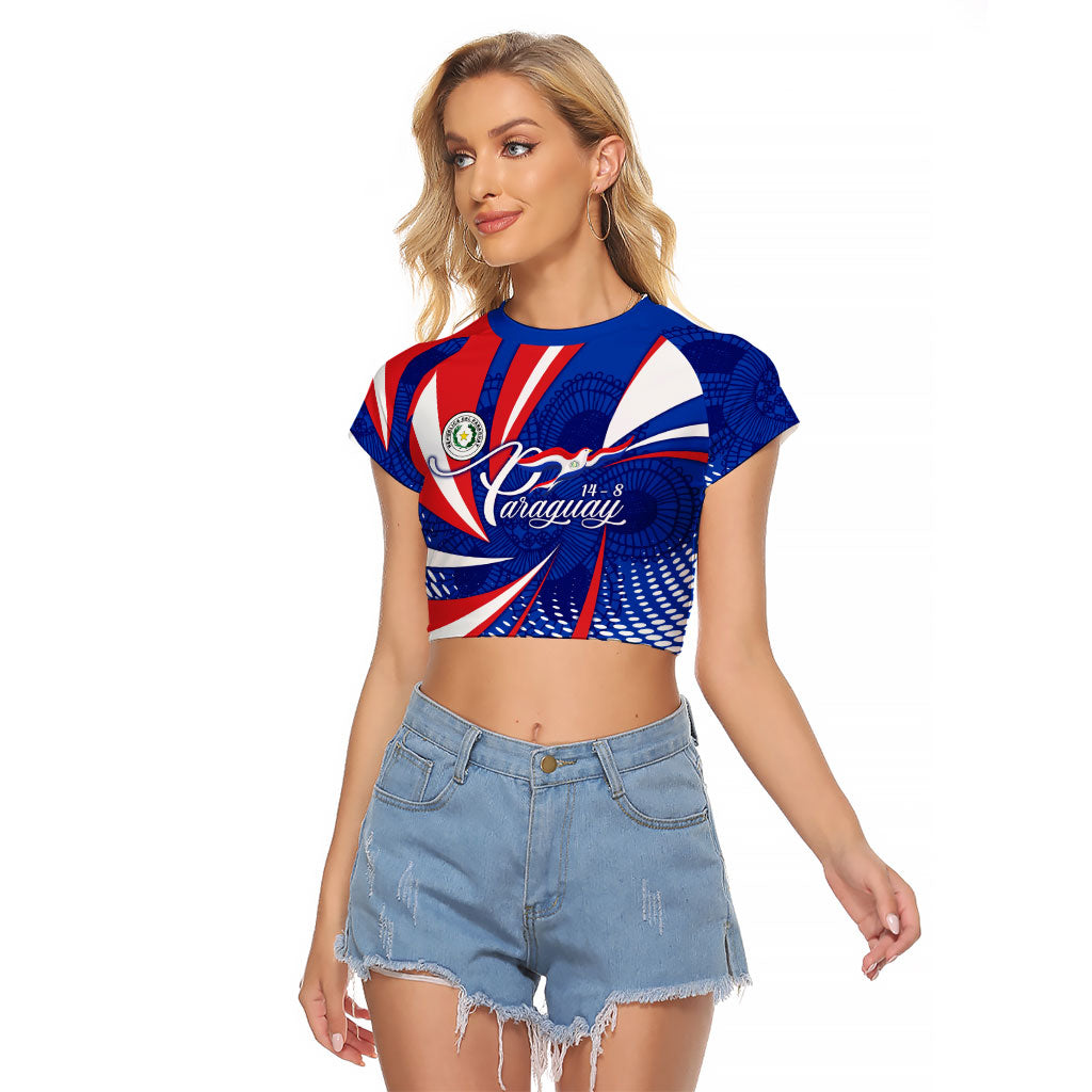 Paraguay Flag Day Raglan Cropped T Shirt Patriotic Sunburst Traditional Ñandutí Lace