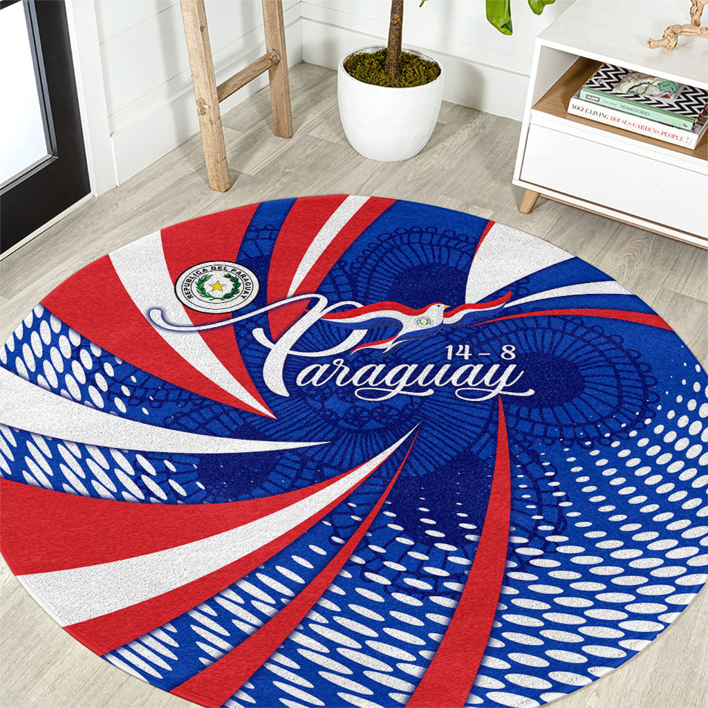 Paraguay Flag Day Round Carpet Patriotic Sunburst Traditional Ñandutí Lace