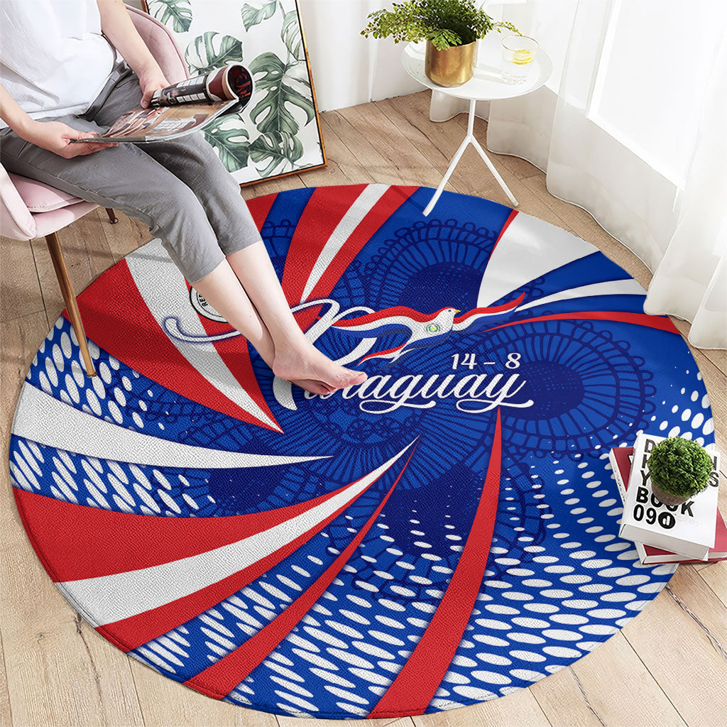 Paraguay Flag Day Round Carpet Patriotic Sunburst Traditional Ñandutí Lace