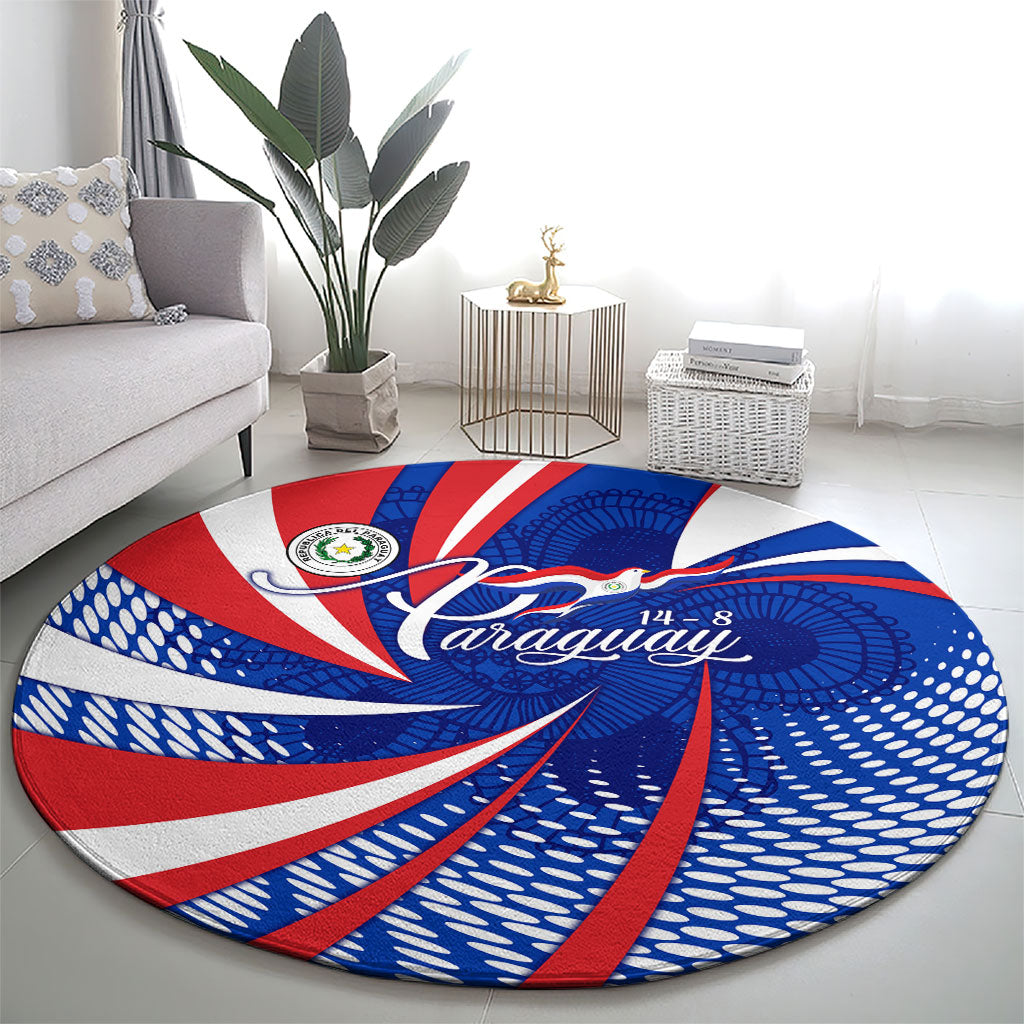 Paraguay Flag Day Round Carpet Patriotic Sunburst Traditional Ñandutí Lace