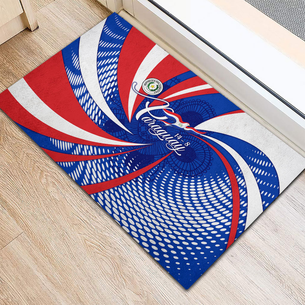 Paraguay Flag Day Rubber Doormat Patriotic Sunburst Traditional Ñandutí Lace