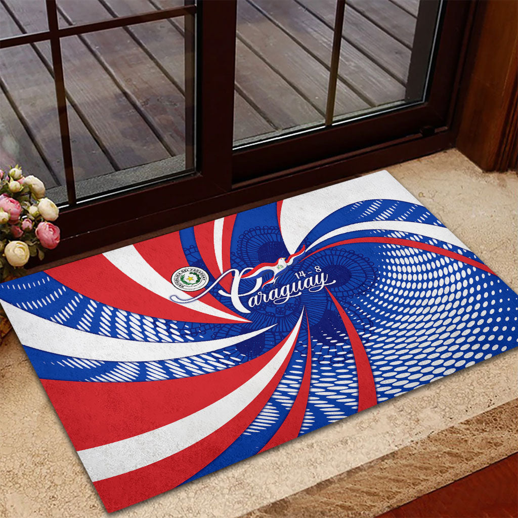 Paraguay Flag Day Rubber Doormat Patriotic Sunburst Traditional Ñandutí Lace