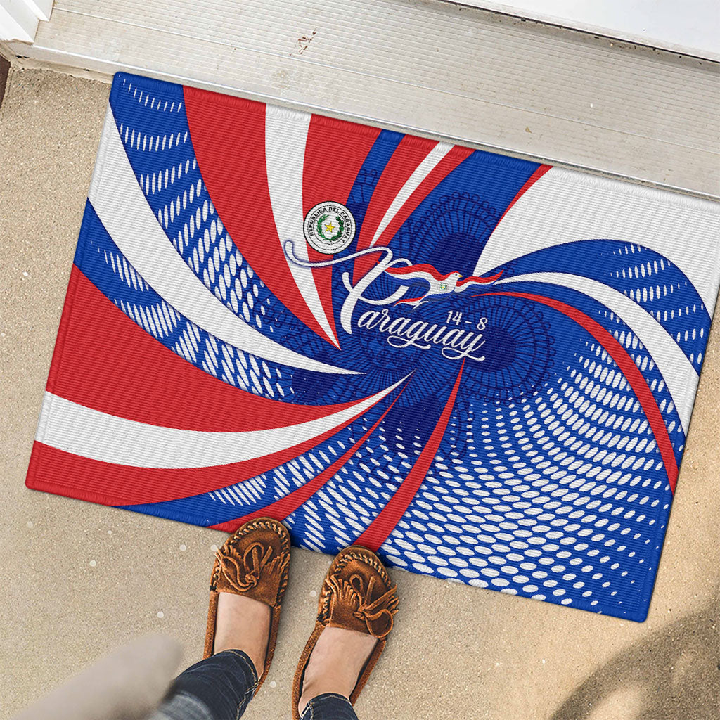 Paraguay Flag Day Rubber Doormat Patriotic Sunburst Traditional Ñandutí Lace