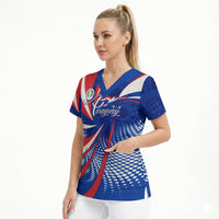 Paraguay Flag Day Scrub Top Patriotic Sunburst Traditional Ñandutí Lace