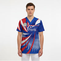 Paraguay Flag Day Scrub Top Patriotic Sunburst Traditional Ñandutí Lace