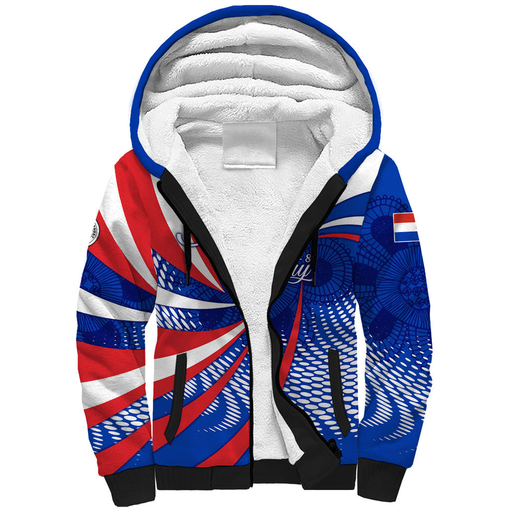 Paraguay Flag Day Sherpa Hoodie Patriotic Sunburst Traditional Ñandutí Lace