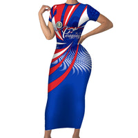 Paraguay Flag Day Short Sleeve Bodycon Dress Patriotic Sunburst Traditional Ñandutí Lace