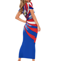 Paraguay Flag Day Short Sleeve Bodycon Dress Patriotic Sunburst Traditional Ñandutí Lace