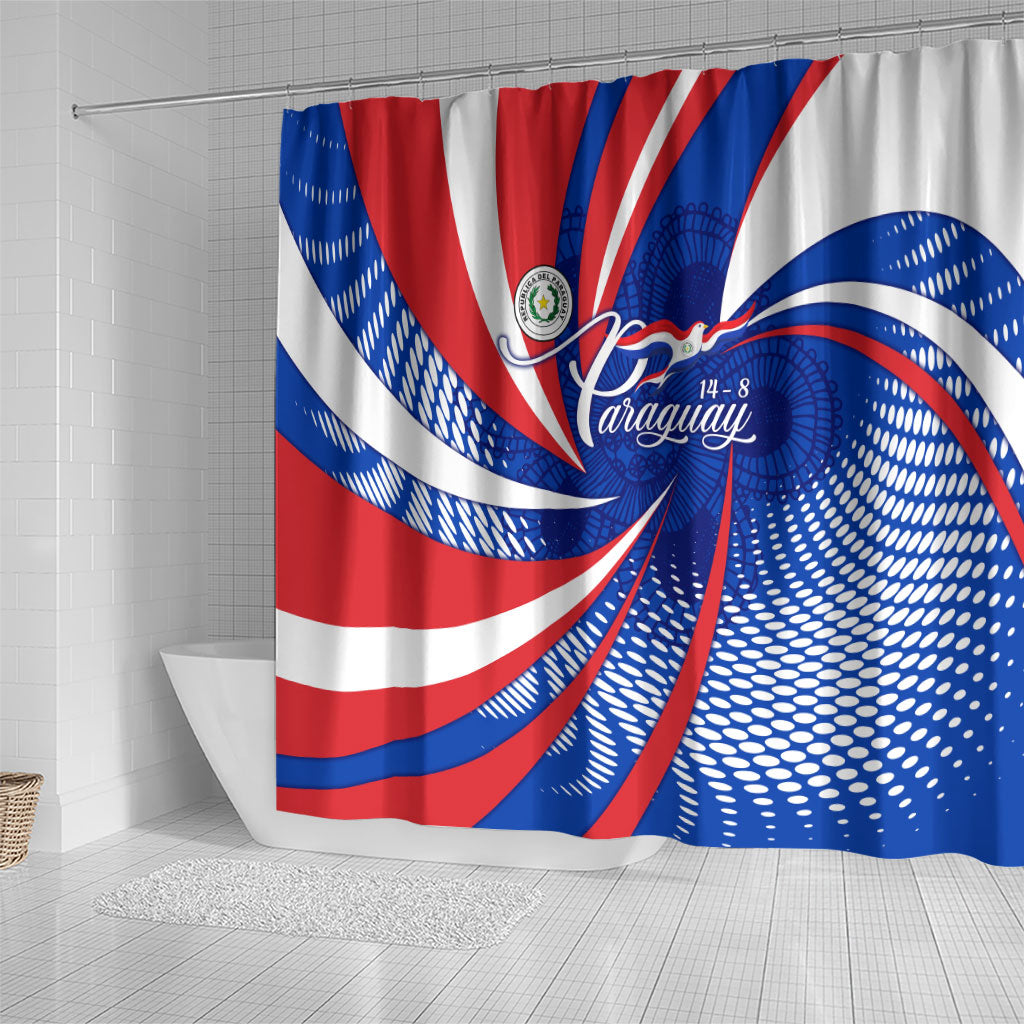 Paraguay Flag Day Shower Curtain Patriotic Sunburst Traditional Ñandutí Lace