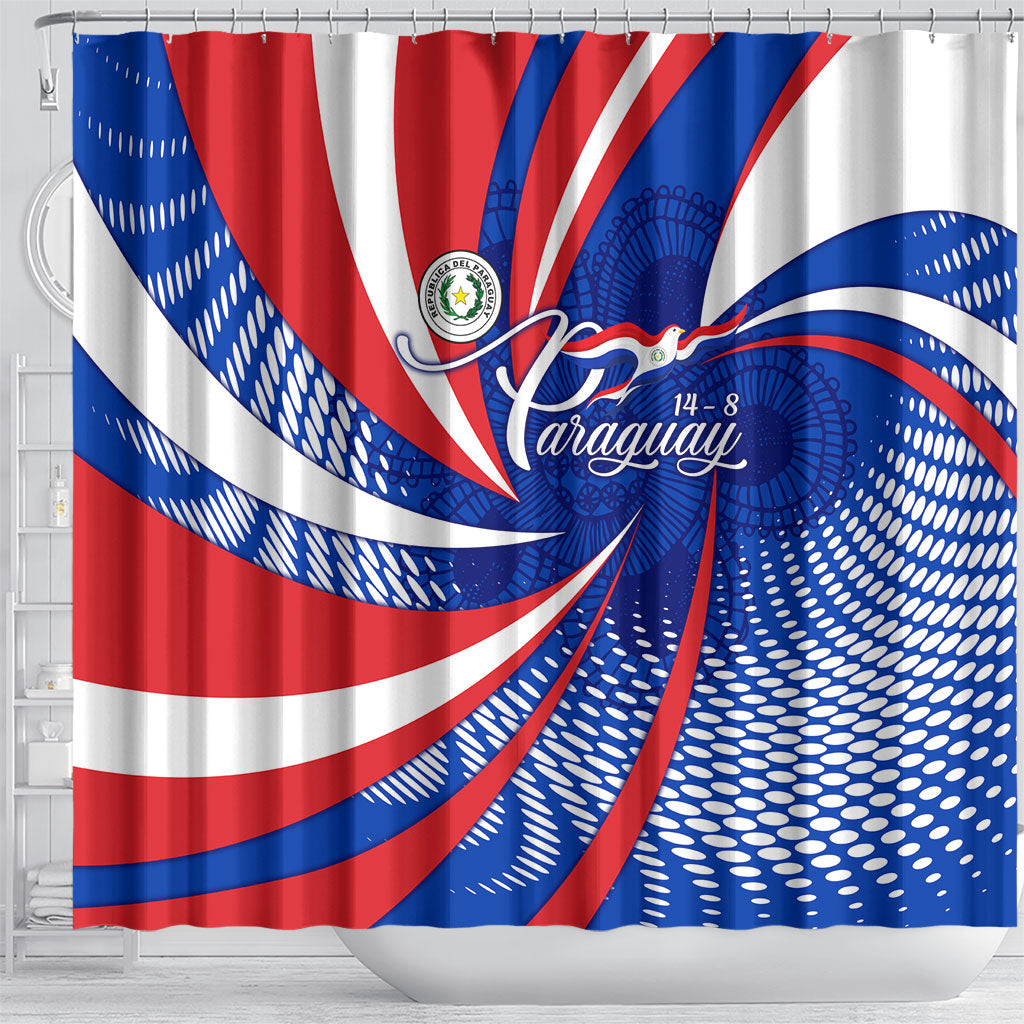 Paraguay Flag Day Shower Curtain Patriotic Sunburst Traditional Ñandutí Lace