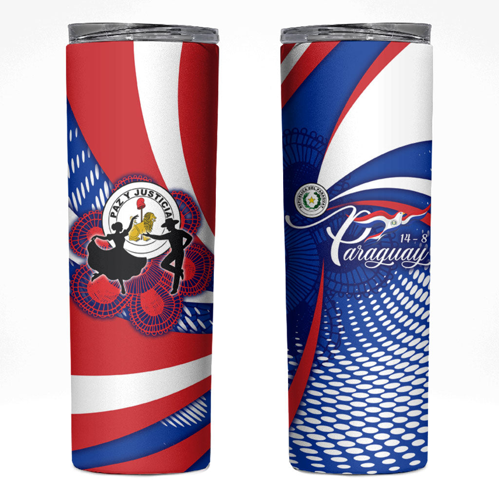 Paraguay Flag Day Skinny Tumbler Patriotic Sunburst Traditional Ñandutí Lace