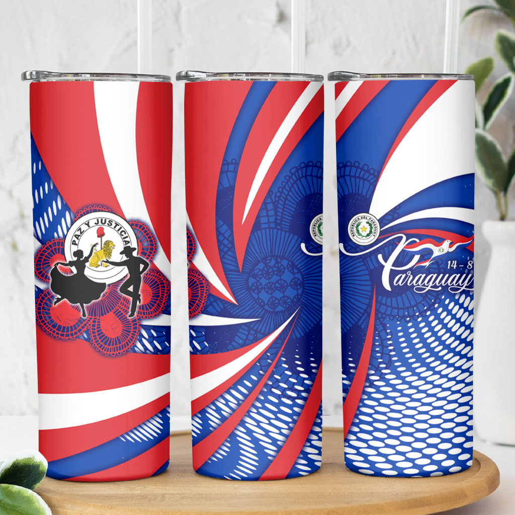 Paraguay Flag Day Skinny Tumbler Patriotic Sunburst Traditional Ñandutí Lace