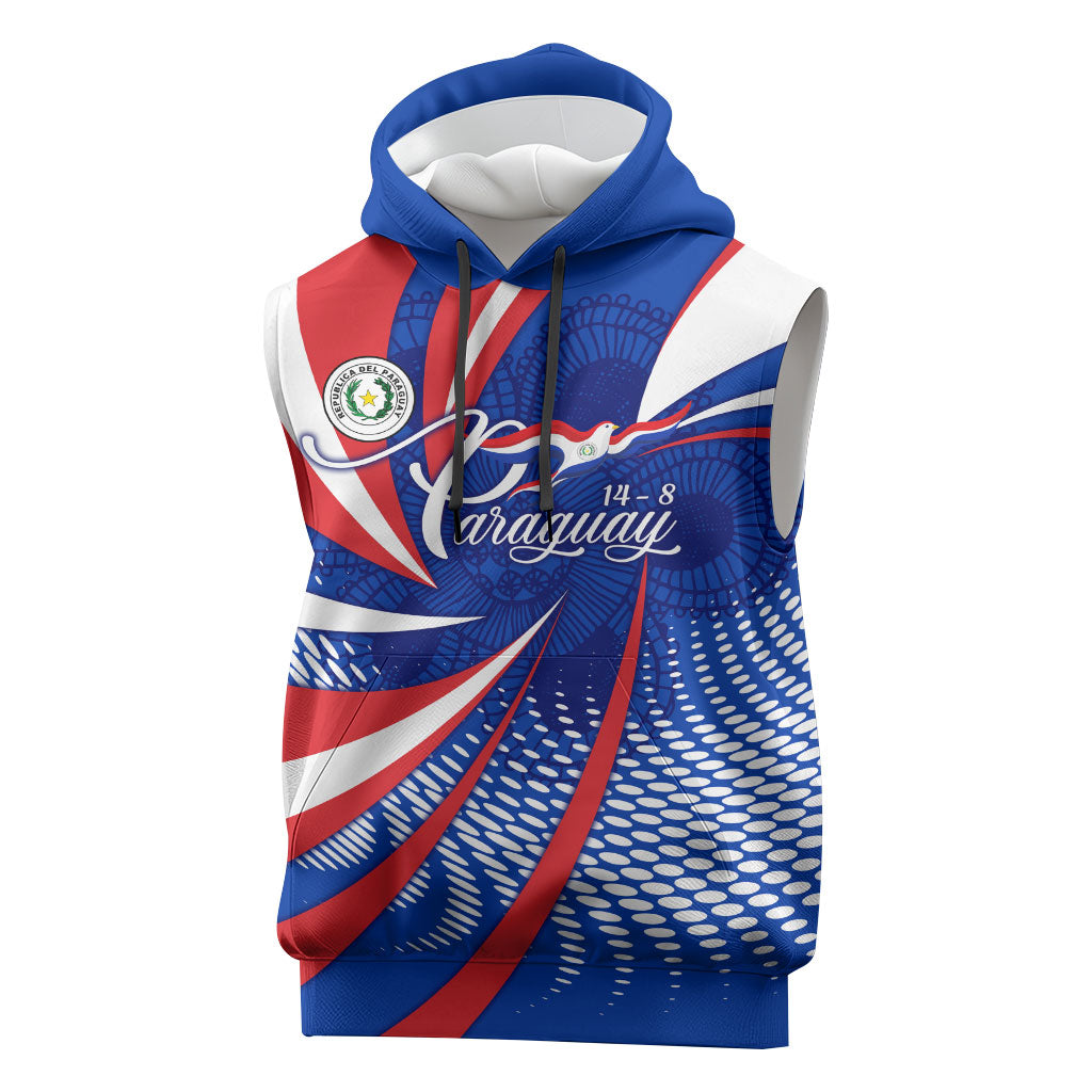 Paraguay Flag Day Sleeveless Hoodie Patriotic Sunburst Traditional Ñandutí Lace