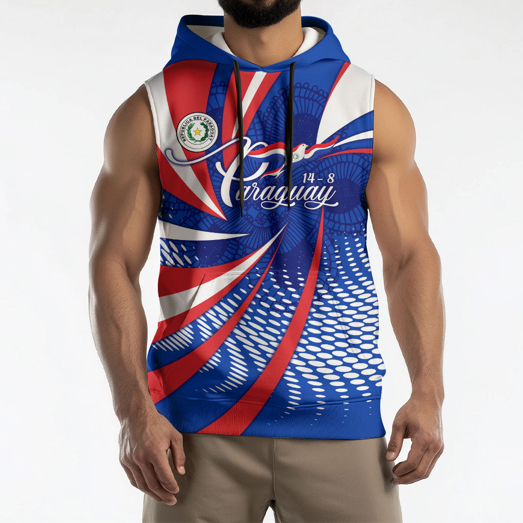 Paraguay Flag Day Sleeveless Hoodie Patriotic Sunburst Traditional Ñandutí Lace