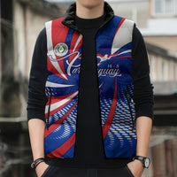 Paraguay Flag Day Sleeveless Puffer Jacket Patriotic Sunburst Traditional Ñandutí Lace