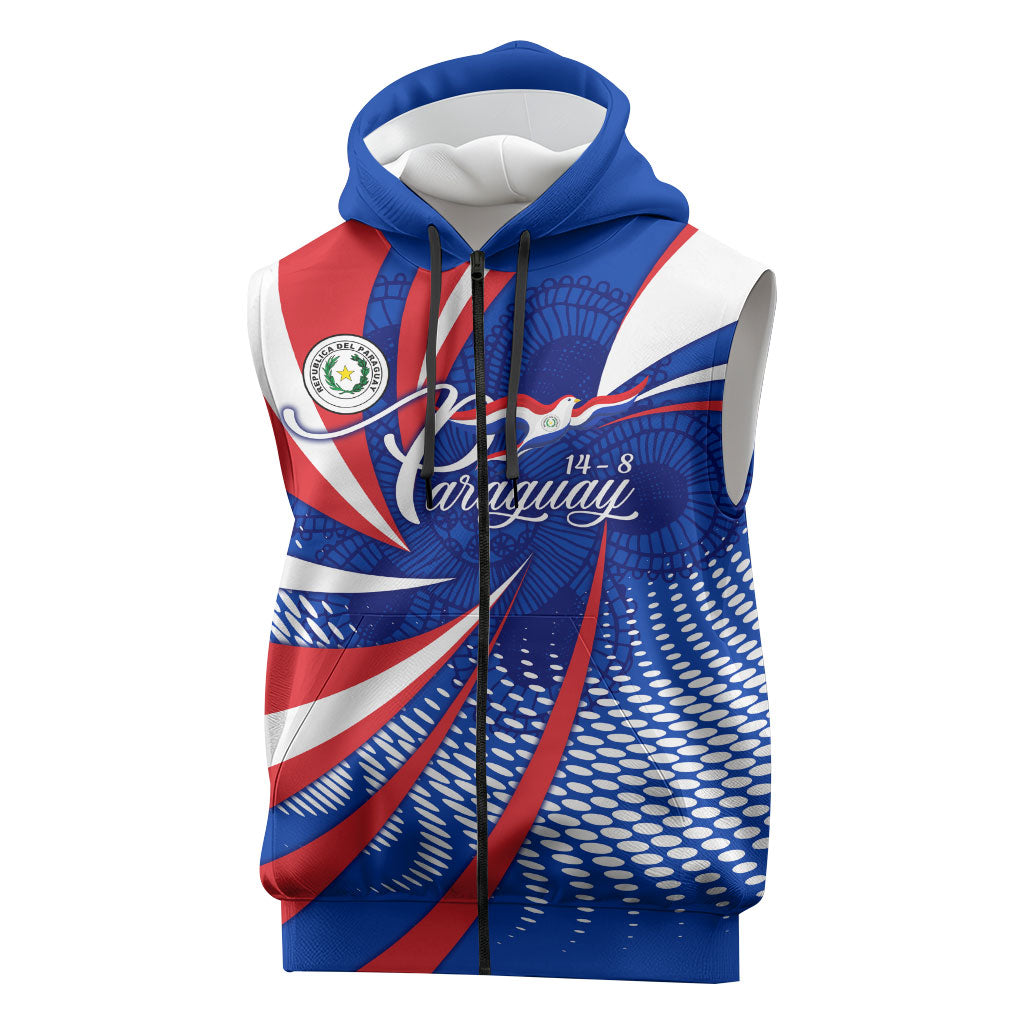 Paraguay Flag Day Sleeveless Zip Hoodie Patriotic Sunburst Traditional Ñandutí Lace