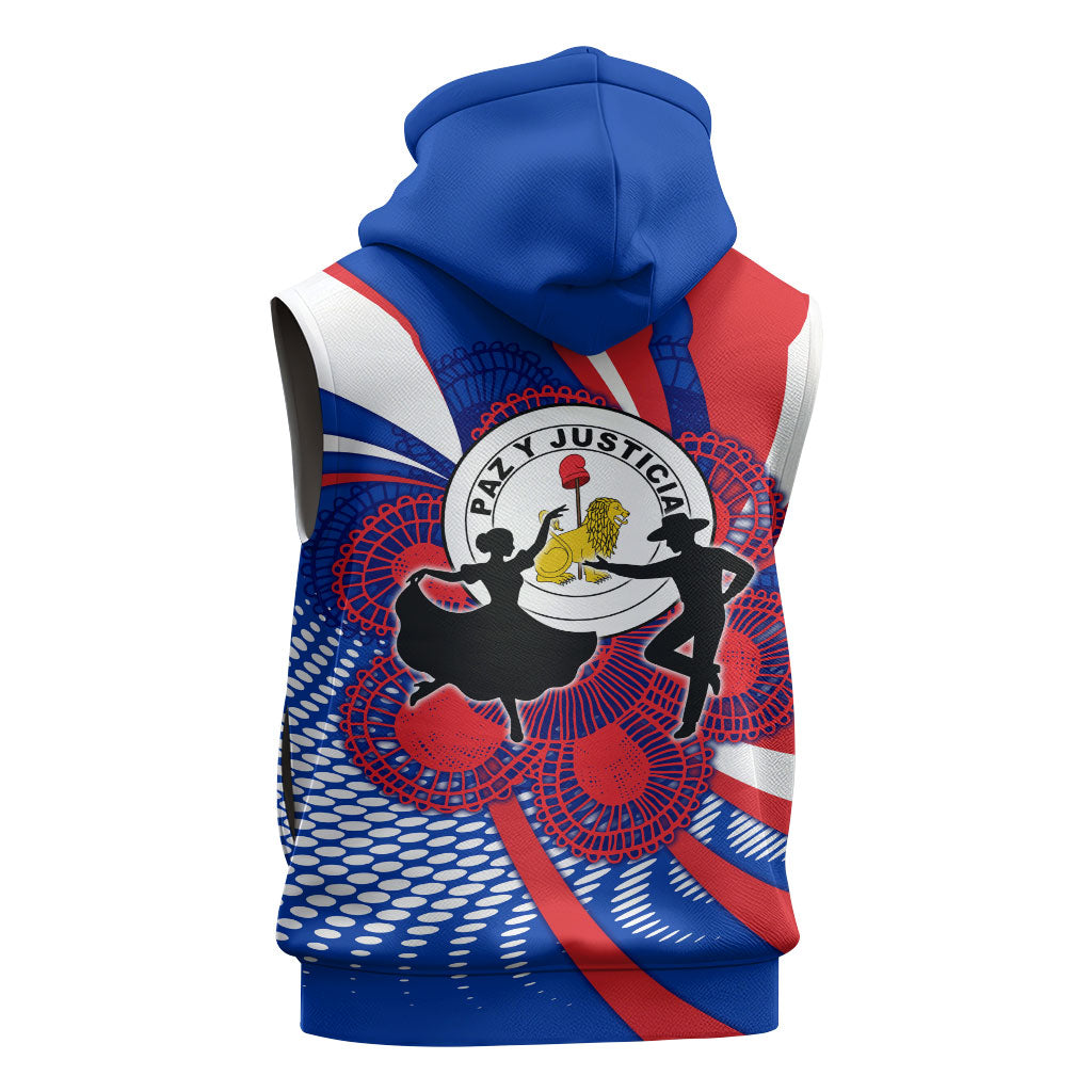 Paraguay Flag Day Sleeveless Zip Hoodie Patriotic Sunburst Traditional Ñandutí Lace