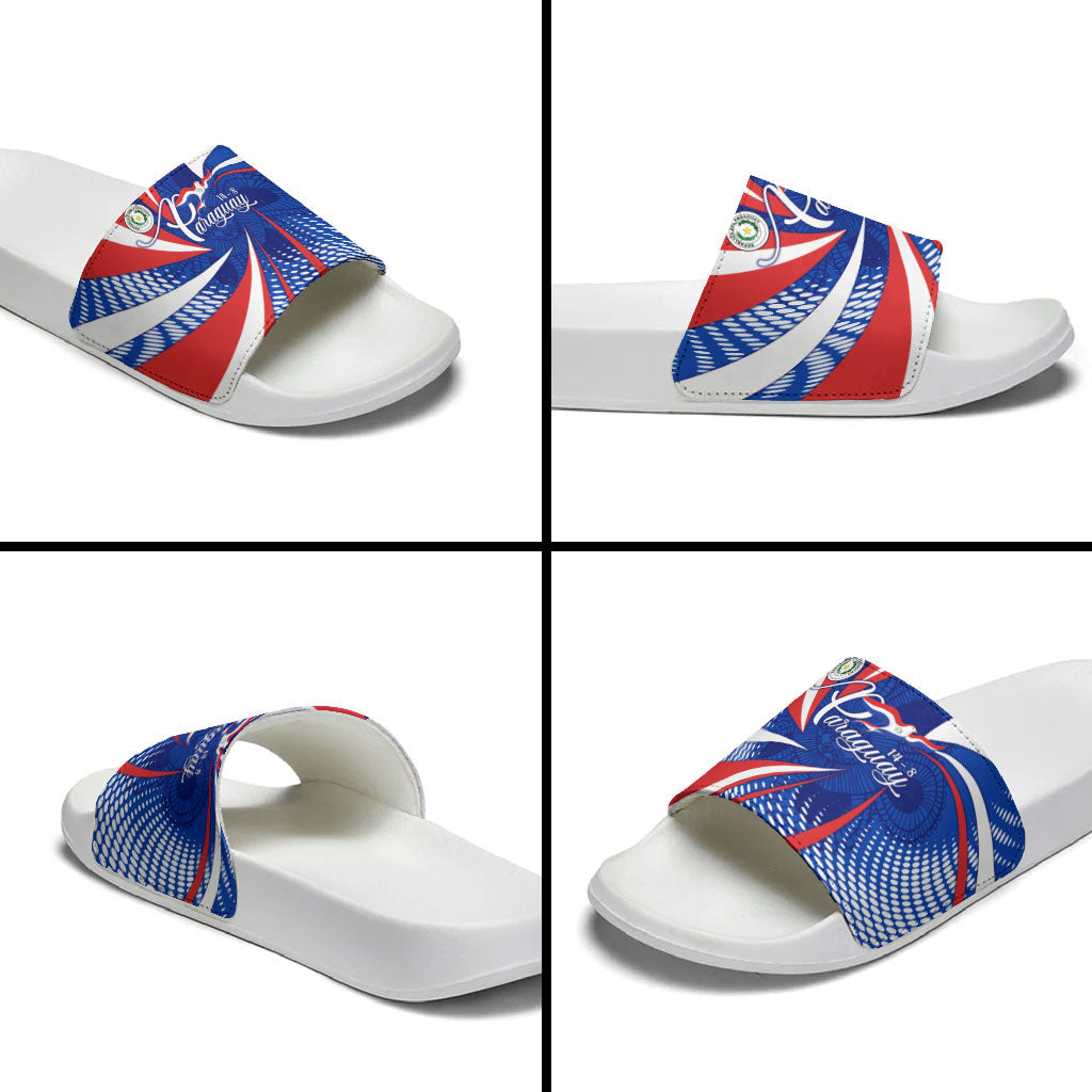 Paraguay Flag Day Slide Sandals Patriotic Sunburst Traditional Ñandutí Lace