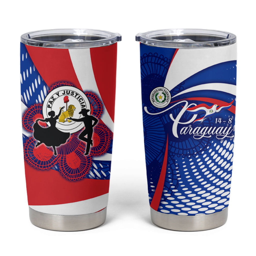 Paraguay Flag Day Tumbler Cup Patriotic Sunburst Traditional Ñandutí Lace