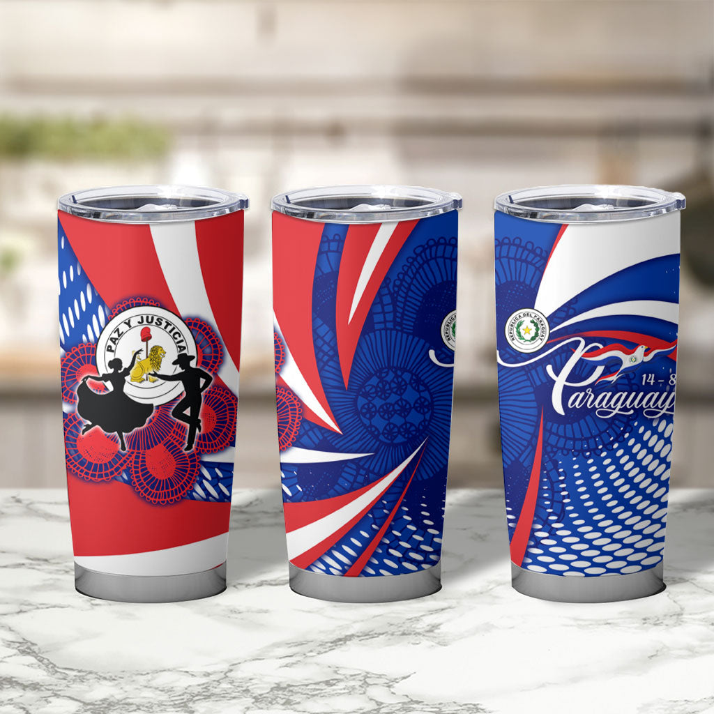 Paraguay Flag Day Tumbler Cup Patriotic Sunburst Traditional Ñandutí Lace