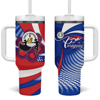 Paraguay Flag Day Tumbler With Handle Patriotic Sunburst Traditional Ñandutí Lace