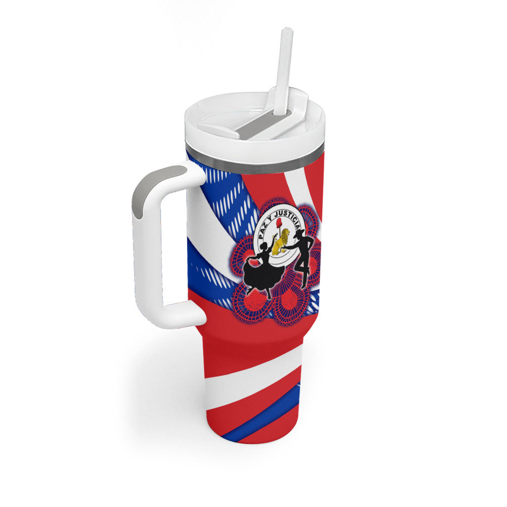 Paraguay Flag Day Tumbler With Handle Patriotic Sunburst Traditional Ñandutí Lace