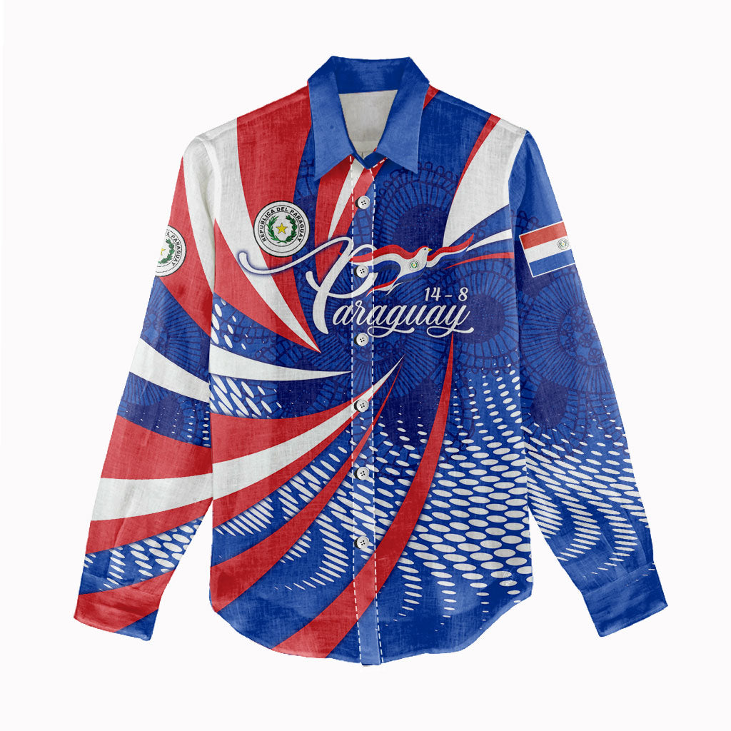 Paraguay Flag Day Women Casual Shirt Patriotic Sunburst Traditional Ñandutí Lace