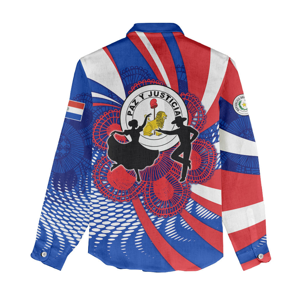 Paraguay Flag Day Women Casual Shirt Patriotic Sunburst Traditional Ñandutí Lace
