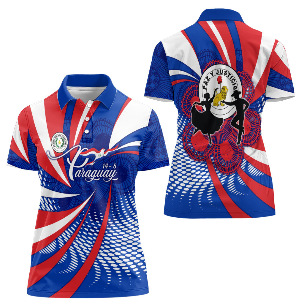 Paraguay Flag Day Women Polo Shirt Patriotic Sunburst Traditional Ñandutí Lace