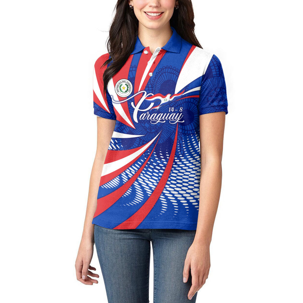 Paraguay Flag Day Women Polo Shirt Patriotic Sunburst Traditional Ñandutí Lace