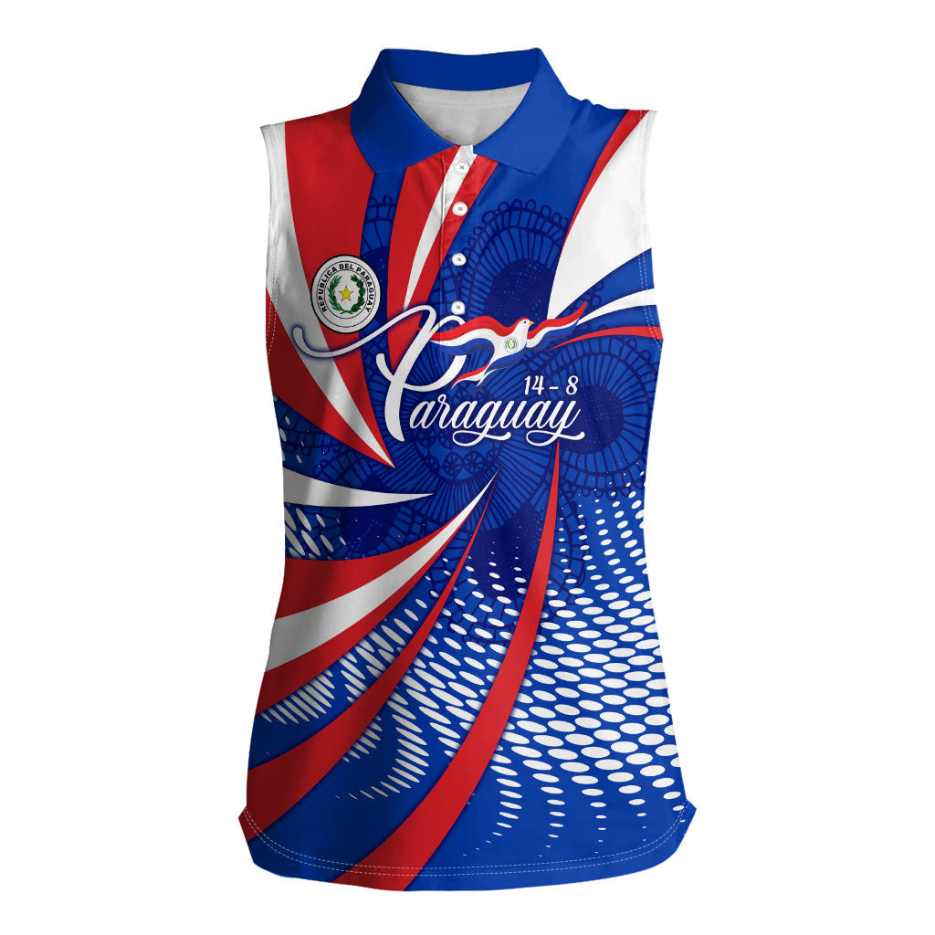 Paraguay Flag Day Women Sleeveless Polo Shirt Patriotic Sunburst Traditional Ñandutí Lace