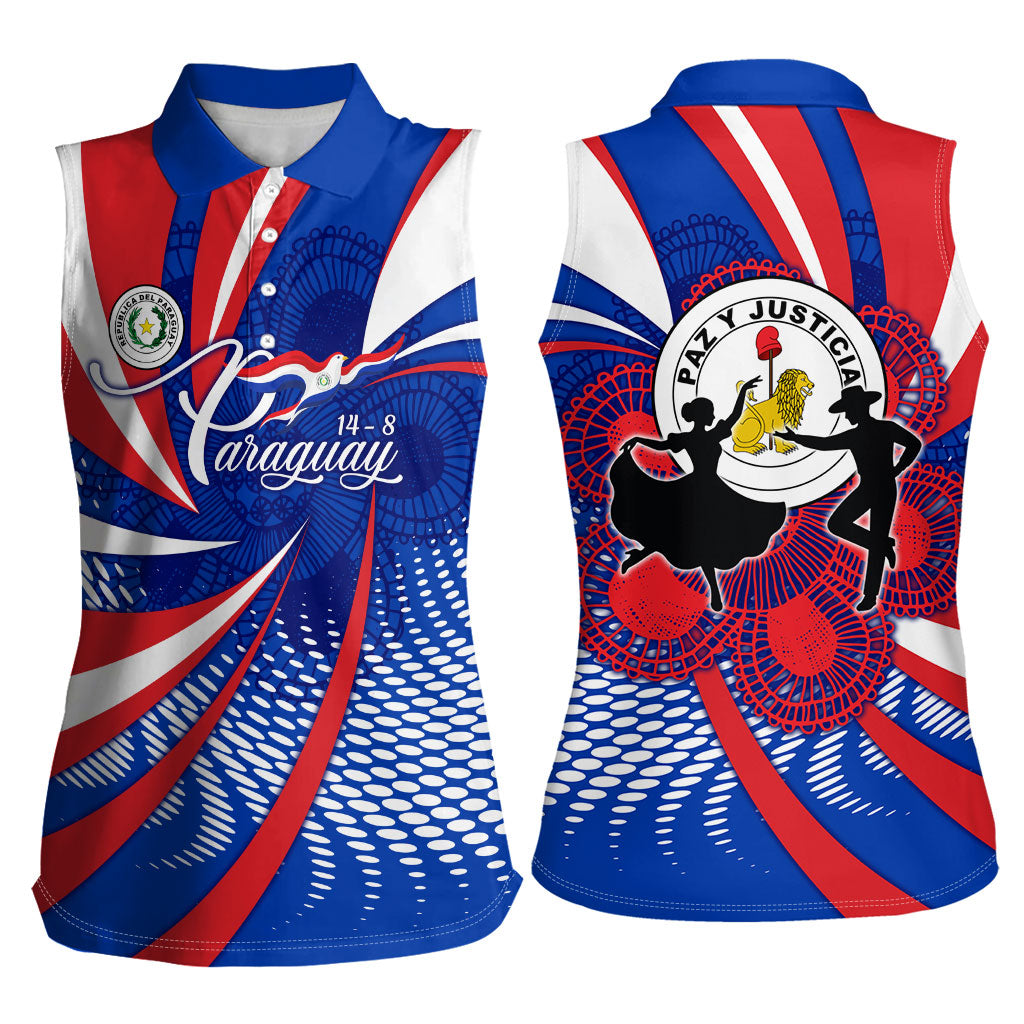 Paraguay Flag Day Women Sleeveless Polo Shirt Patriotic Sunburst Traditional Ñandutí Lace
