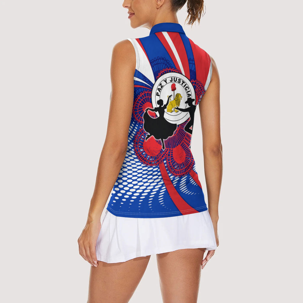 Paraguay Flag Day Women Sleeveless Polo Shirt Patriotic Sunburst Traditional Ñandutí Lace